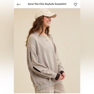 AERIE Tres Chic Keyhole Oversized Sweatshirt - Stone Harbor - Size Small
